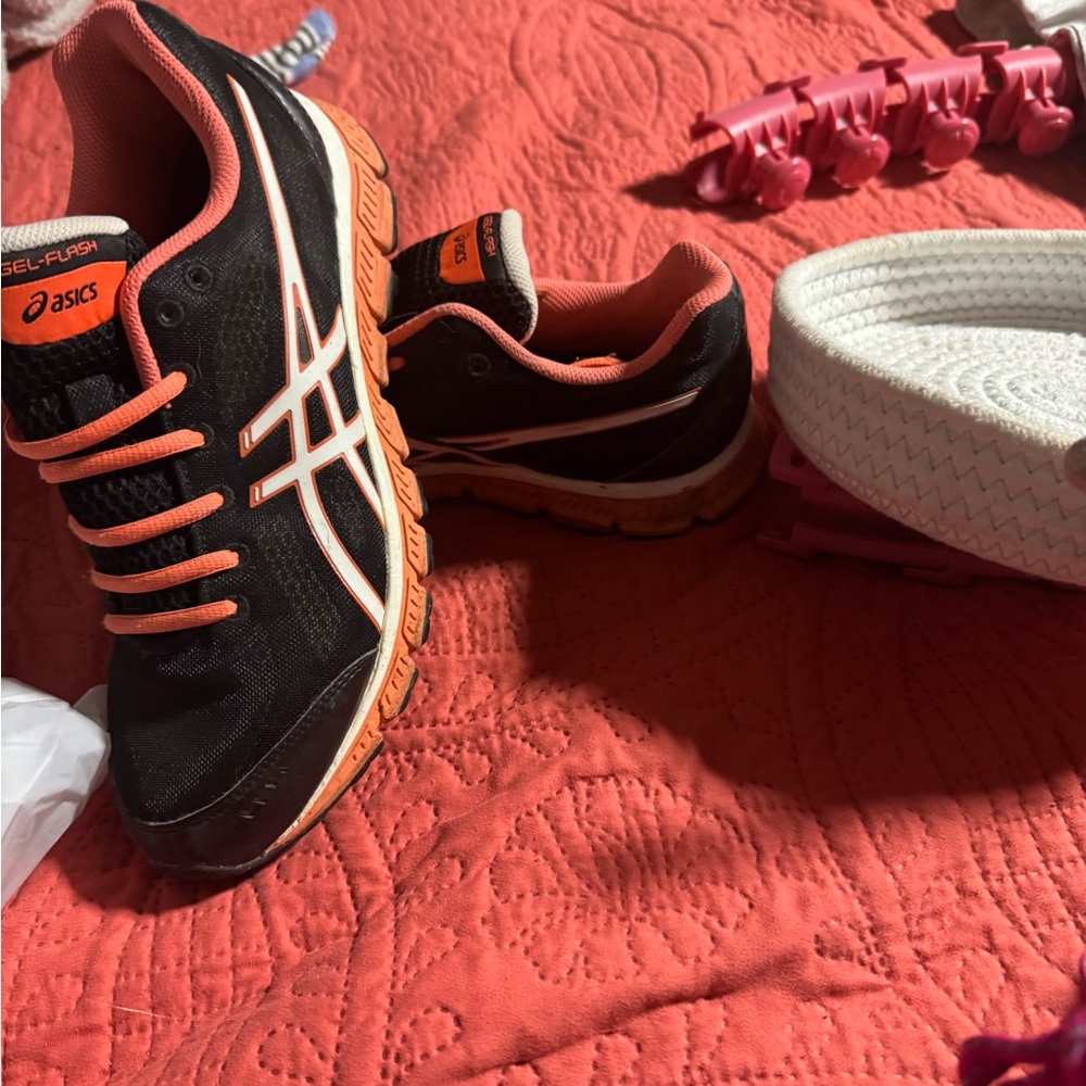 ASICS Women's Black and Coral Athletic Shoes